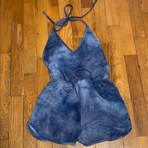 Blue tie dye halter neck romper